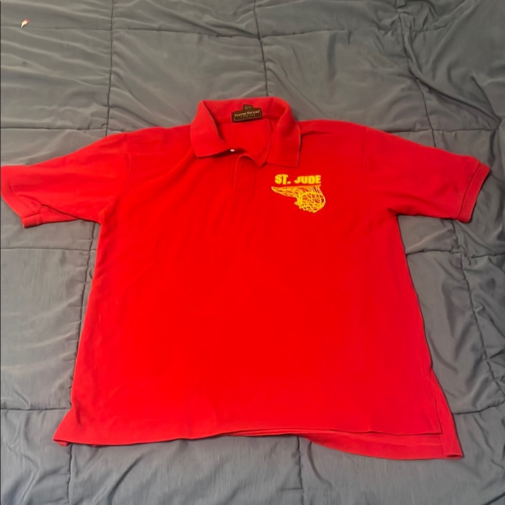 Red St. Jude Catholic School basketball polo shirt